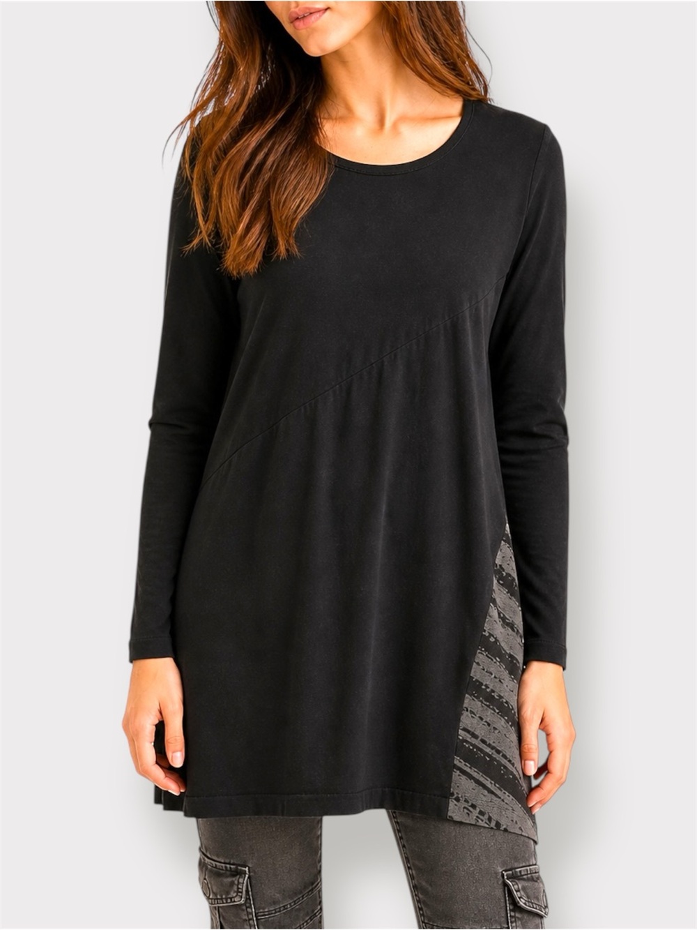 Kokomarina Lagenlook Tunic Dress Black Asymmetrical Panel Medium